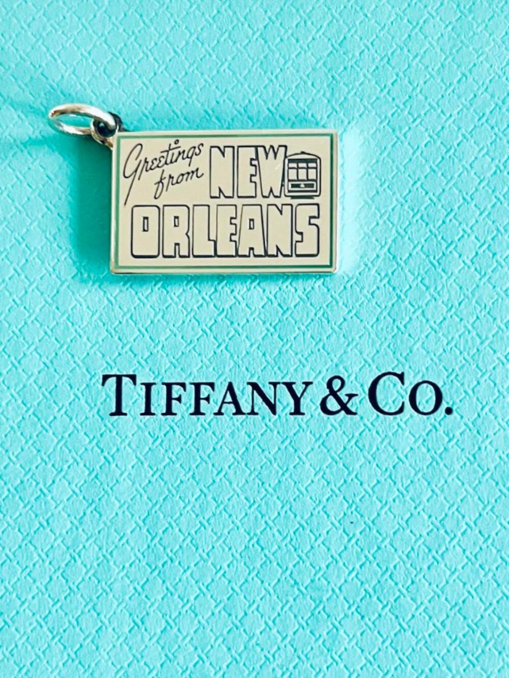Tiffany & Co. NEW ORLEANS Postcard Sterling Silver Blue Enamel Trim City Charm